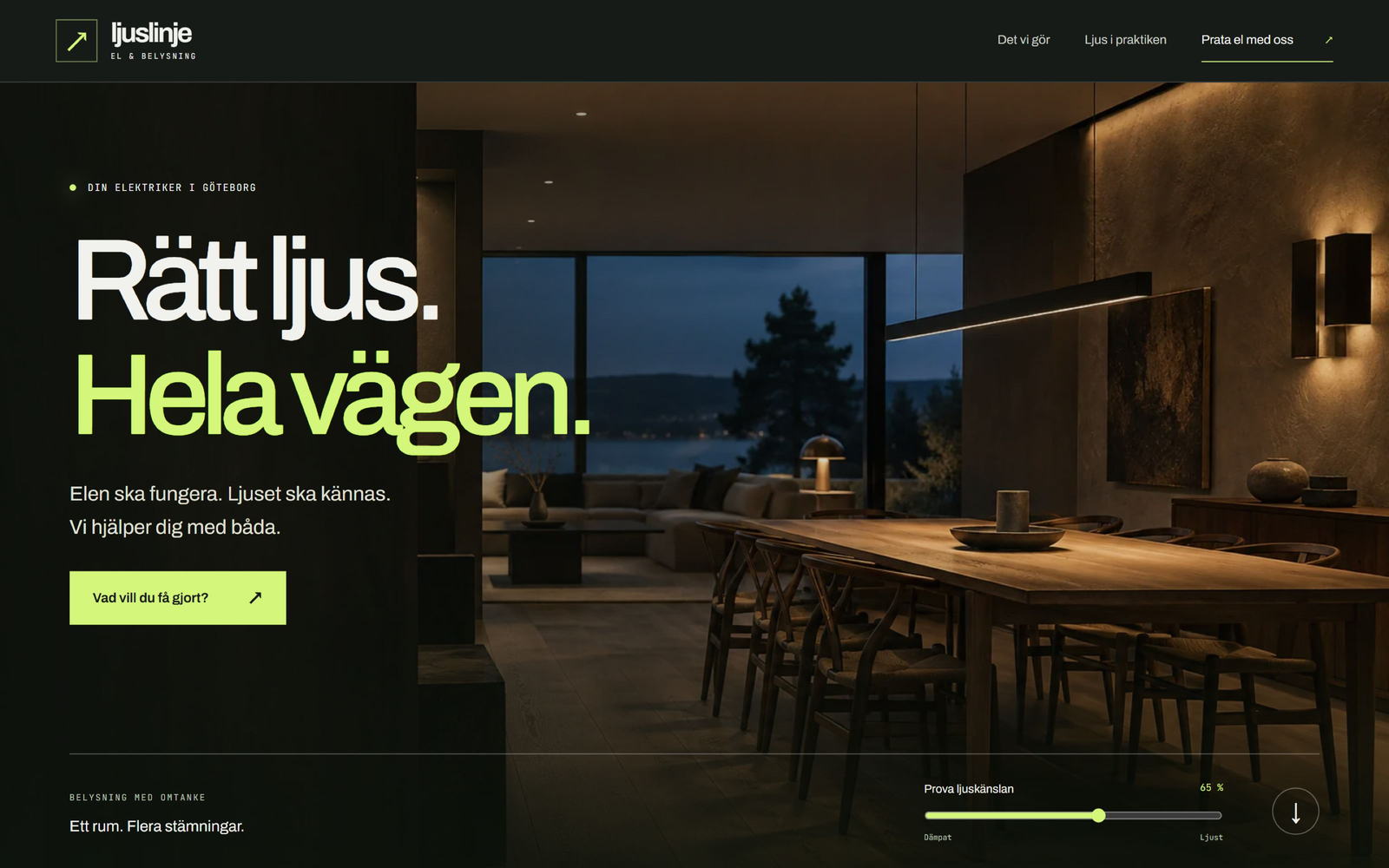 Desktop view of the Ljuslinje El design example.