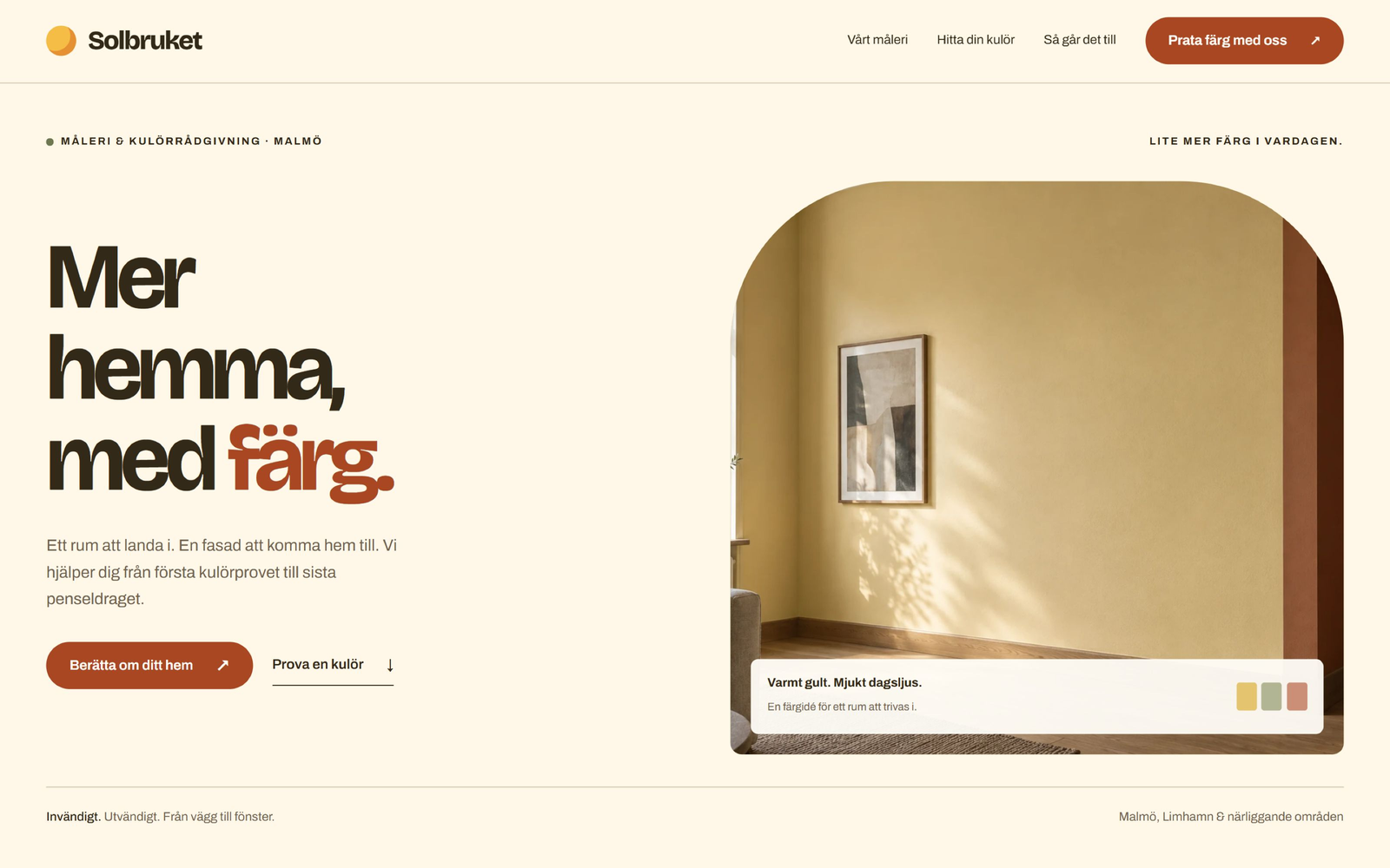 Desktop view of the Solbruket Måleri design example.